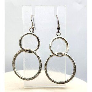 Silver Tone Double Circle Earrings - 1.25"